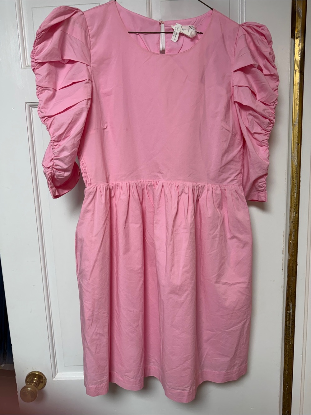 Pink Gathered Sleeve Dress